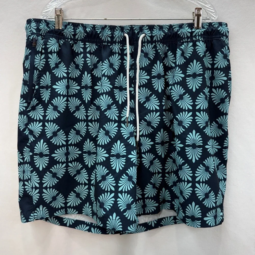 Goodfellow Swim Trunks Men XL Blue Floral Fan Print Mesh Liner Board Shorts‎